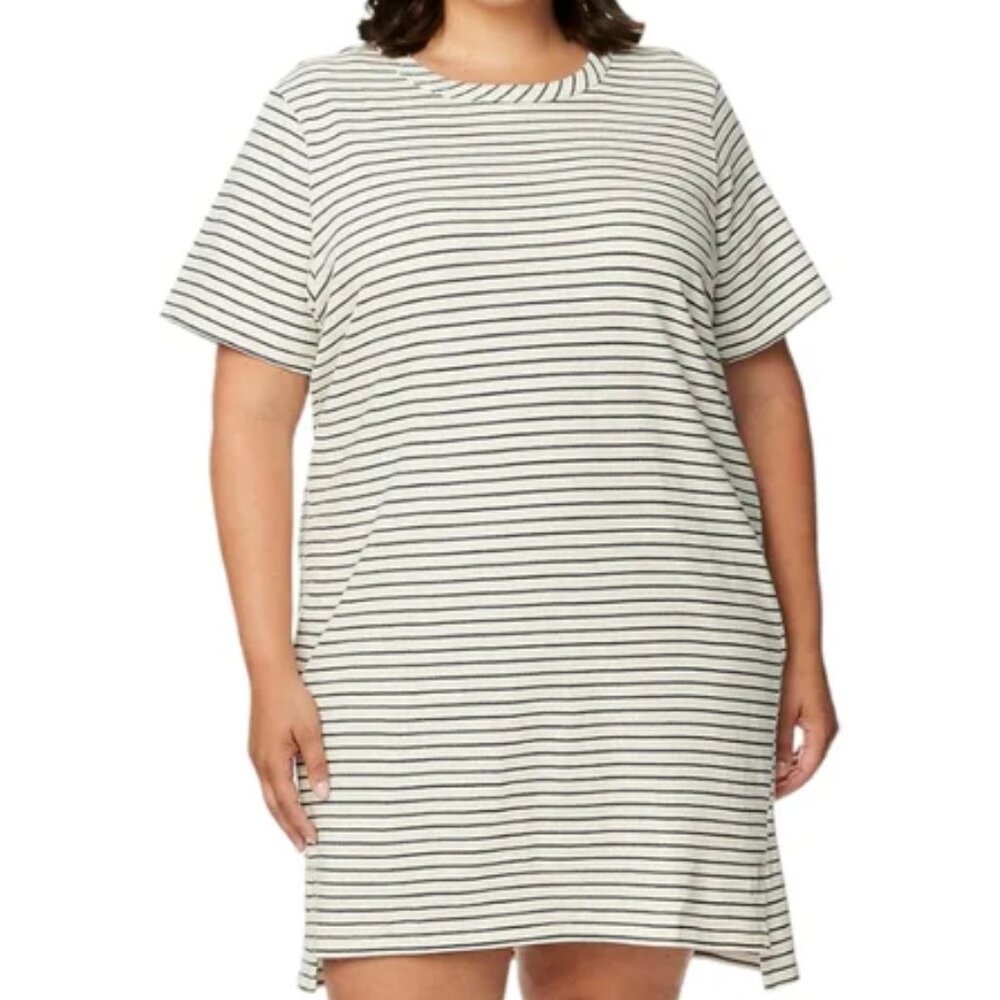 Buffalo by David Bitton Navy and Cream Striped Cotton Blend Midi Dress